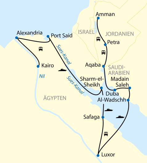 Karte Schiffsreise Maritime Seidenstraße - Perlen des Orients
