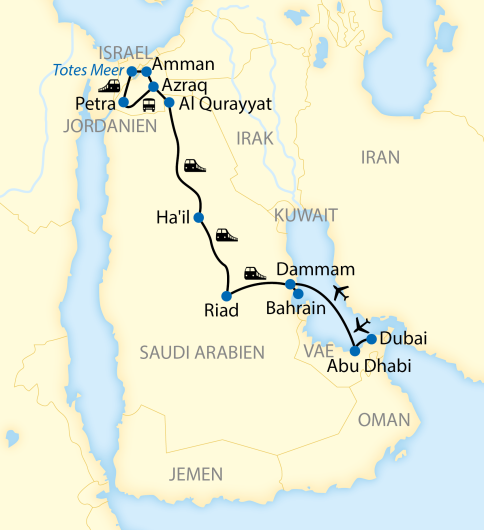 Karte_Zugreise Oman-VAE - Bahrain - Saudi _2947_2025